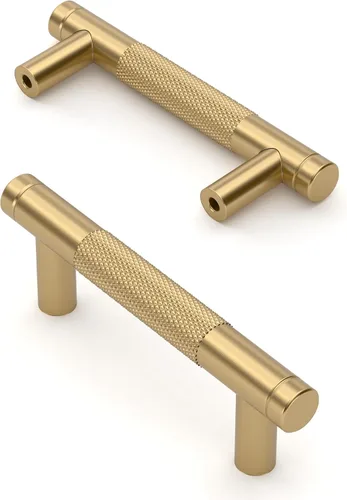 Miniatura 23 de Asidrama - Paquete de 10 tiradores para gabinete de 3 pulgadas (76mm) de color negro mate y bronce champán, manijas estriadas para gabinete