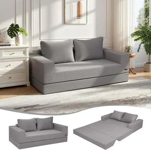 Miniatura 14 de COMAX Sofá Cama Convertible Queen, Sofá de Piso Plegable de Pana Sofá Cama Extraíble Futón Sleeper con Almohadas, Sofá Plegable Sin Estructura