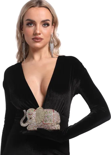 Miniatura 2 de Boutique De FGG Elefante de noche embragues bolsos de mano de metal cristal embrague Minaudiere boda carteras y bolsos nupciales