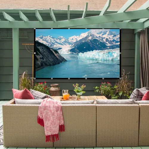 Miniatura 8 de TOWOND Pantalla de proyección de 100 pulgadas para interiores y exteriores, lavable, antiarrugas, 16:9, HD, pantalla de películas delanteras