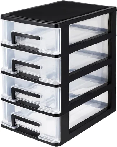 DOITOOL Organizador de almacenamiento de 4 cajones, contenedores de almacenamiento de plástico con cajones para maquillaje, tocador, esmalte de