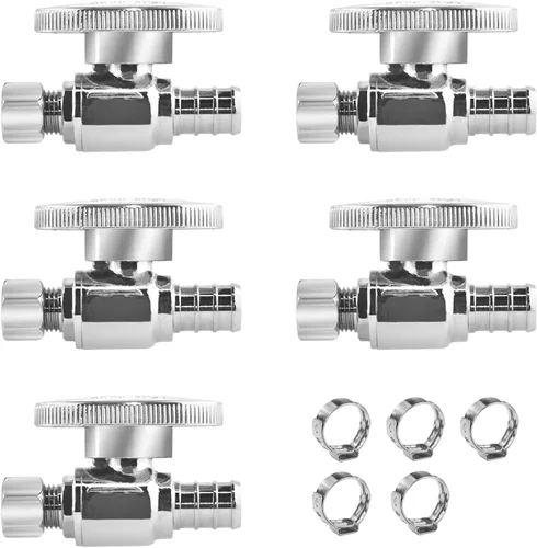 Miniatura 13 de Válvula de Parada Angular WiseWater 1/2" FNPT x 3/8" OD de Compresión, Válvula de Cierre de Inodoro de Cuarto de Vuelta de Latón Cromado para Baño