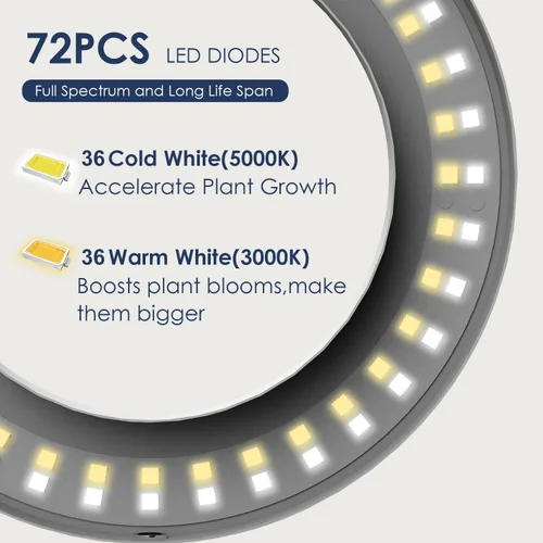 Miniatura 4 de IMVSINCERE Halo - Luz de cultivo para plantas de interior, 72 LED, altura ajustable (6.5-25 pulgadas), lámpara de cultivo LED de espectro completo