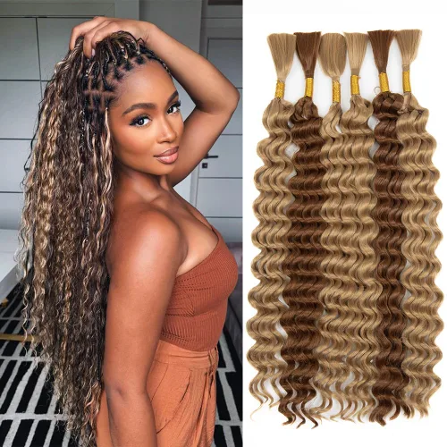 Miniatura 60 de Cabello bohemio para trenzar de 18 pulgadas, 2 paquetes de cabello ondulado profundo a granel para trenzas bohemias, sin trama, extensiones