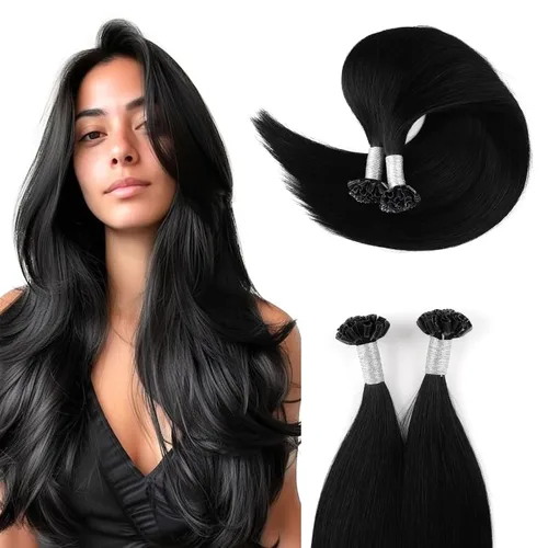 Miniatura 41 de ABH AMAZINGBEAUTY HAIR Extensiones de cabello rizado liso para mujeres negras con punta en I, cabello humano, punta en I, Remy, 50 mechones, punta