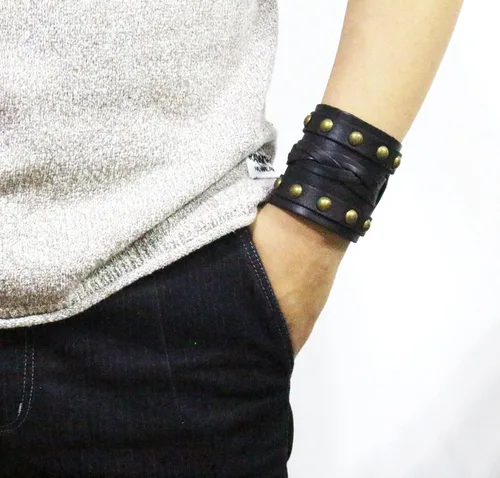 Miniatura 7 de Pulsera de cuero para hombres y mujeres, pulsera de aleación de cuerda trenzada punk
