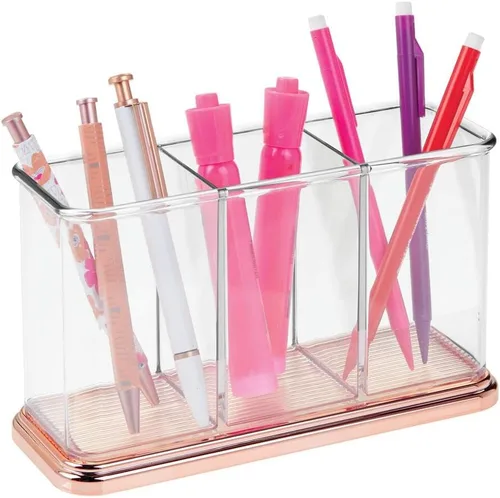 Miniatura 5 de mDesign Organizador de plástico con soporte para tazas, organizador de almacenamiento dividido para escritorios, oficina, mesas, espacios