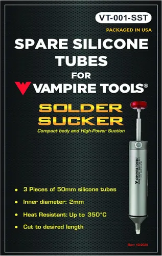 Miniatura 5 de Vampire Tools - Bomba desoldadora de succión de soldadura + 4 tubos de silicona de repuesto. Fabricado en Japón. Boquilla de silicona resistente al