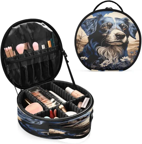 Miniatura 2 de senya Bolsa redonda para cosméticos, estuche de viaje para maquillaje, bolsa organizadora de maquillaje con divisores ajustables, portátil