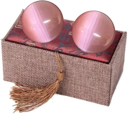Miniatura 7 de Bolas Baoding de cristal artificial de ojo de tigre azul claro de 1.57 pulgadas, bolas de salud chinas de cuarzo curativo para terapia de manos