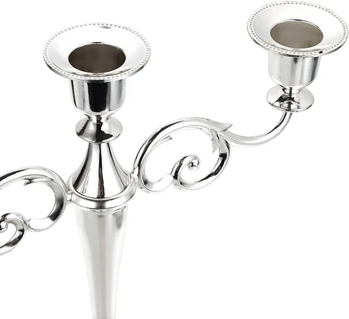 Miniatura 4 de OwnMy Candelabro de metal de 3 brazos, soporte de vela elegante para boda, mesa de comedor, Navidad, fiesta, decoración del hogar (tono plateado)