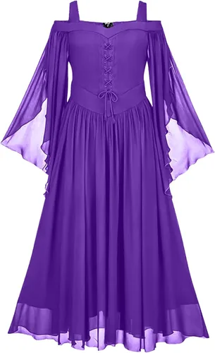 Charella Vestido gótico para mujer, de hilo de red, hombros descubiertos, fluidos, vestidos de fiesta, góticos, steampunk, vestido de fiesta de boda