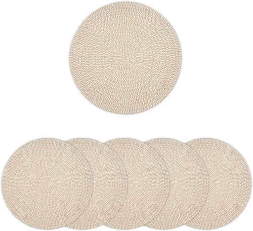 Miniatura 12 de Encasa XO Juego de 6 manteles individuales de comedor, manteles individuales de algodón, 13 pulgadas de diámetro, color beige, cargadores hechos a