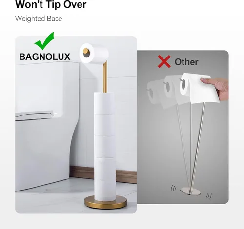 Miniatura 2 de BAGNOLUX Soporte de papel higiénico de baño con reserva, pedestal resistente de acero inoxidable SUS304 para rollo de papel higiénico a prueba