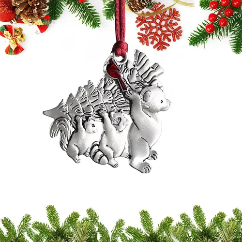 Miniatura 12 de Adornos navideños, 2024 Adorno de árbol de Navidad de peltre sólido hecho a mano de metal para colgar, artesanía DIY, coleccionables para árboles