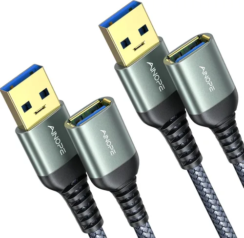 Miniatura 11 de AINOPE - Pack de 2 cables de extensión USB de alta velocidad USB 3.0, tipo A, macho a hembra. Cable de extensión de material trenzado resistente