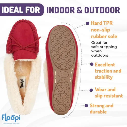 Miniatura 42 de Floopi Pantuflas para mujer, forro de piel sintética suave con espuma viscoelástica acogedora, pantuflas de casa para mujer con suela antideslizante