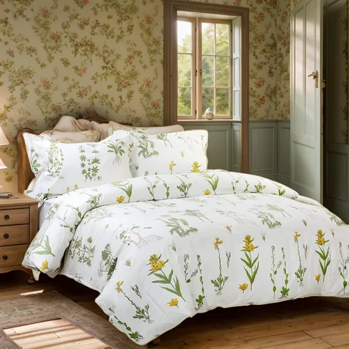 Miniatura 22 de FADFAY Juego de funda de edredón con estampado floral de roseta, juego de ropa de cama de encaje con volantes para niñas, 3 piezas, tamaño individual