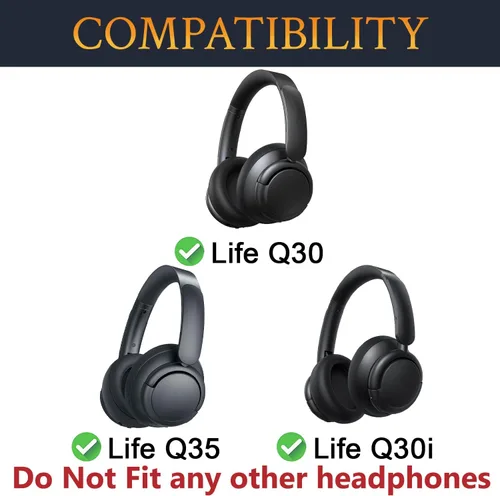 Miniatura 2 de SOULWIT Almohadillas de enfriamiento para auriculares Anker Soundcore Life Q30/Q30i/Q35, almohadillas con tela de seda de hielo, espuma de Negro