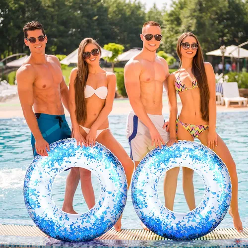 Miniatura 4 de Hungdao 4 piezas de flotadores inflables con purpurina para piscina, tubo de confeti y bola de playa con purpurina, pelota de playa inflable