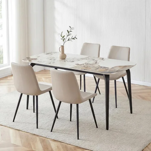 Miniatura 12 de Modern Dining Table Set for 4,50" Sintered Stone Table Set for 4,Marble Dining Table Set of 4 with Upholstered Chair,5 Piece Rectangular Dining Room
