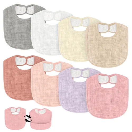 Baberos para bebés niñas y niños, paquete de 8 baberos de muselina para babear y dentición con bolsillo oculto, algodón suave, extra absorbente, a