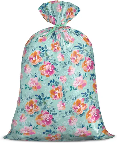 Loveinside Bolsa de regalo de plástico grande jumbo, bolsa de plástico de diseño floral con etiqueta y corbata para cumpleaños, día de la madre,
