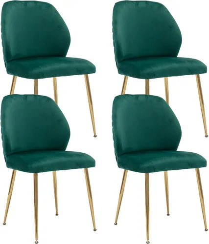 Miniatura 8 de Juego de 2 sillas de comedor tapizadas, modernas de terciopelo de mediados de siglo con respaldo de ala y patas de metal dorado, cómoda silla