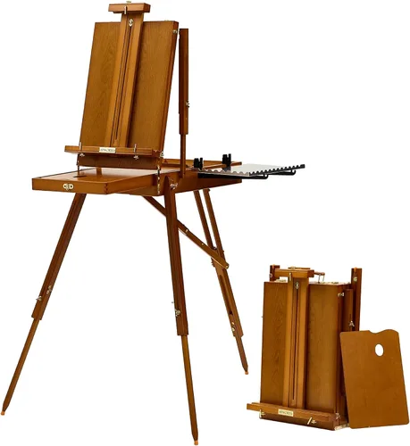 Miniatura 9 de ATWORTH Caballete francés para pintar, campo de madera de haya de lujo y caja de bocetos de estudio con bandeja lateral de metal, portátil y fácil