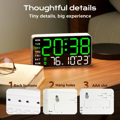 Miniatura 7 de Reloj de pared digital LED decorativo multifuncional, reloj digital grande que muestra la hora, fecha, temperatura, ajuste automático de brillo