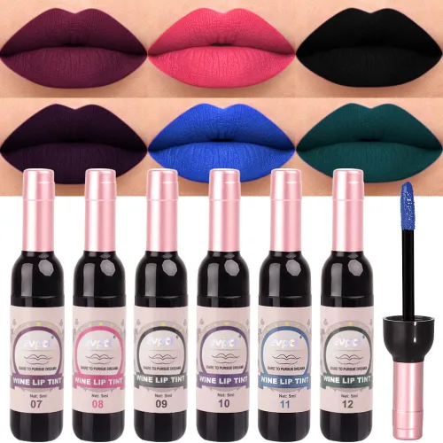 Miniatura 10 de evpct Tinte de Labios Mancha de Vino Juego de 6 Colores de Larga Duración Impermeable, Rosa cálido neutro Marrón nude Arándano profundo Malva rosa