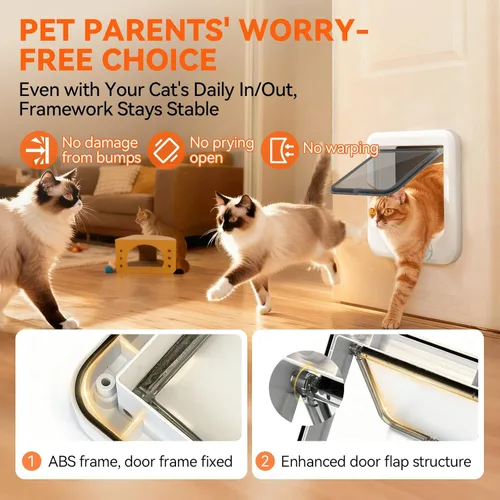 Miniatura 4 de LIBBEPET Puerta de gato para puerta interior, puerta de gato de 4 vías con bloqueo para interior, puertas de mascotas con marco de ABS reforzado