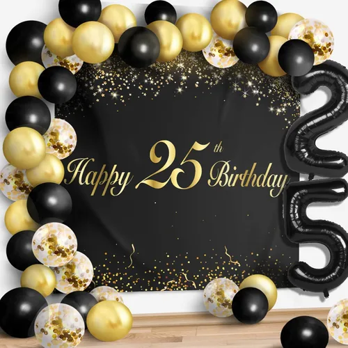 Miniatura 12 de Juego de globos negros de feliz cumpleaños 70 – Decoración de guirnalda temática de fiesta con texto en inglés "Cheers to 70 Years Old Party Theme