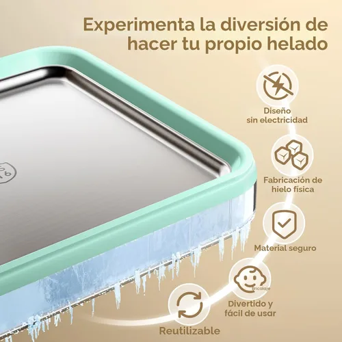 Miniatura 8 de Máquina para hacer helados enrollados, máquina de helado instantáneo con tapa y 2 espátulas, acero inoxidable SUS316 de grado alimenticio, bandeja