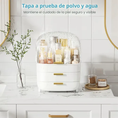 Miniatura 4 de Vtopmart - Organizador de maquillaje y cuidado de la piel de 3 niveles con cajones y tapa para tocador y encimera de baño, caja grande de Blanco