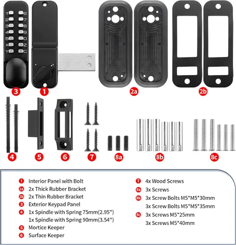 Miniatura 7 de Cerradura de perilla de puerta de entrada con teclado mecánico sin llave con perno, combinación de código de acceso de un solo lado, cerradura Mate.
