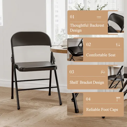 Miniatura 4 de Paquete de 4 sillas plegables con cojín, 350 libras, sillas plegables acolchadas para uso en interiores y exteriores, marco de metal resistente