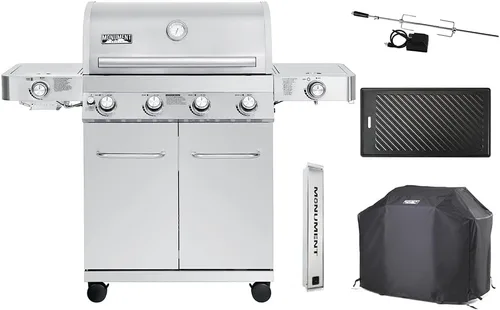 Miniatura 15 de Monument Grills Parrillas de gas propano de 4 quemadores más grandes de acero inoxidable con kit de asador (2 artículos)