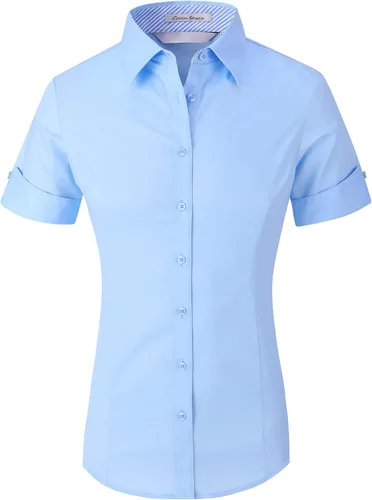Miniatura 29 de Alex Vando Camisas de vestir para mujer, sin arrugas, ajuste regular, manga larga, elástica, camisa de trabajo