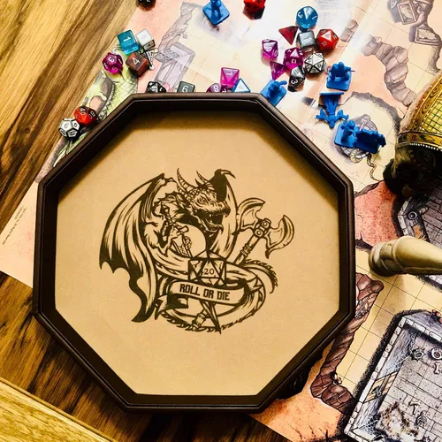 Miniatura 7 de Fantasydice - ROLL OR DIE- Bandeja de dados - Octágono de 11.5 pulgadas - para dados, juegos de mesa, juegos de mesa como D&D (DND) 3.5 y 5e, Call