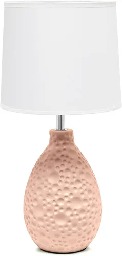 Miniatura 9 de Simple Designs LT1193-PNK Lámpara de mesa de cerámica ovalada refinada y texturizada de 14.17 pulgadas, para sala de estar, dormitorio, oficina, Rosa