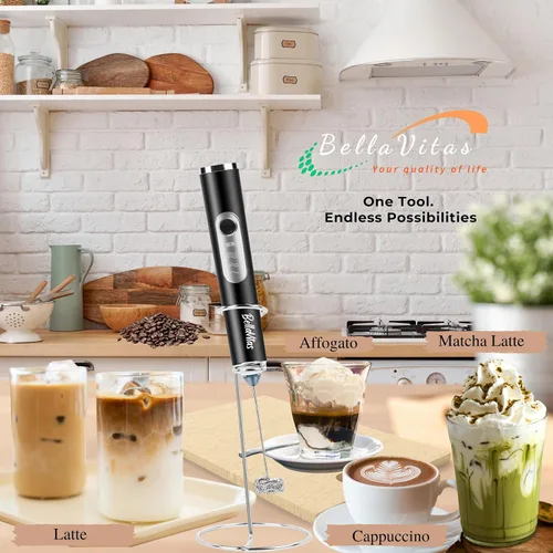 Miniatura 5 de Espumador de leche recargable de mano de 3 velocidades, espumador eléctrico de 3 velocidades, batidor de espuma, mezclador de bebidas con soporte, 2