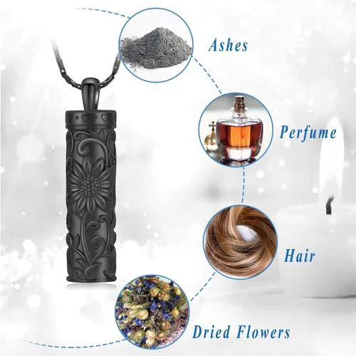 Miniatura 3 de Shajwo - Collar de urna cilíndrica para cenizas de girasol, joyería de cremación, colgante conmemorativo para seres queridos para hombres y mujeres