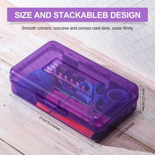 Miniatura 2 de Leelosp Paquete de 12 cajas de lápices transparentes para la escuela, estuche grande de plástico con tapa, caja de almacenamiento apilable de crayón