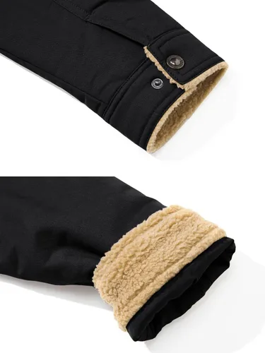 Miniatura 5 de EKLENTSON Chaqueta de invierno para hombre, gruesa y térmica, de algodón, con forro polar, abrigo de camionero con solapa, para trabajo, para hombre