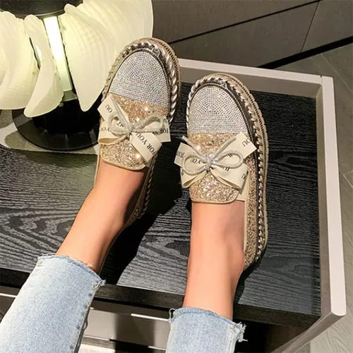 Miniatura 5 de Zapatos deportivos de moda con purpurina para mujer, zapatos para caminar con plataforma con diamantes de imitación, lindos mocasines brillantes