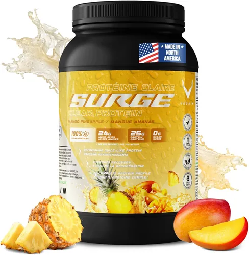 PRO-SURGE - Proteína en polvo transparente sabor a mango y piña, 16.01 oz, 30 cucharadas, 0.88 onzas de aislado de proteína a base de plantas, sin
