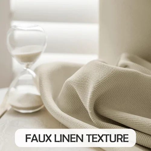 Miniatura 6 de Cortinas de lino 100% opacas de 96 pulgadas de largo, 2 paneles para dormitorio, sala de estar, lino beige, texturizado, para oscurecer