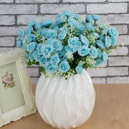 Miniatura 8 de Flor artificial de gama alta 5 tenedor 15 mini rosas decoración del hogar