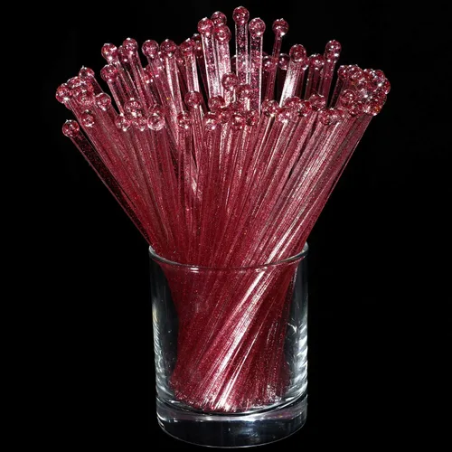 Miniatura 9 de 100 piezas de varillas de plástico desechables de parte superior redonda con cristal (negro)